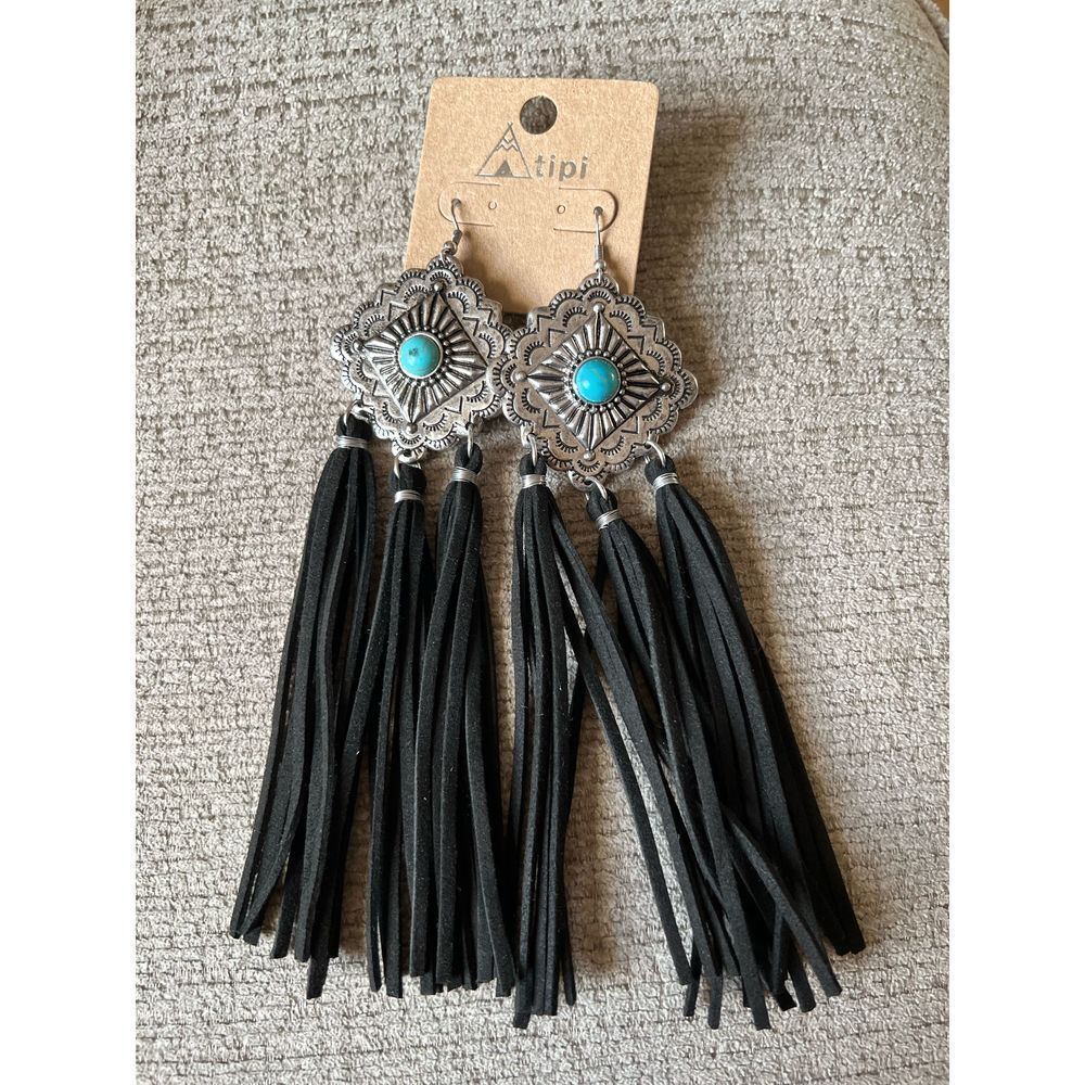 Western tassel earrings turquoise black tassel
